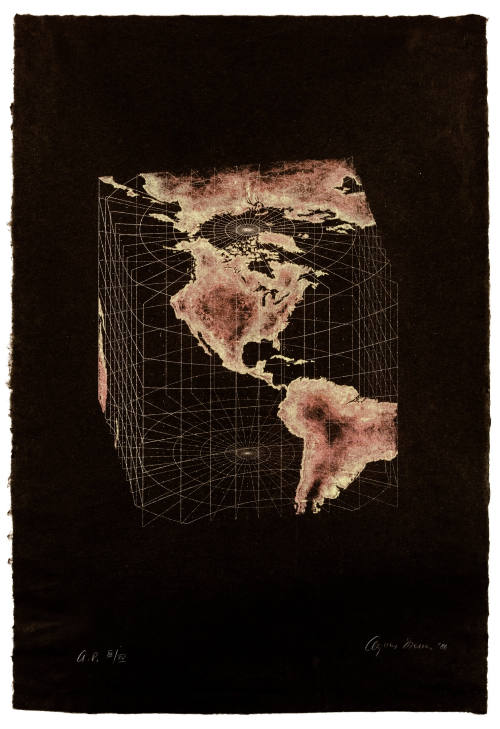 Agnes Denes, Isometric Systems in Isotropic Space--Map Projections: The Cube, 1986