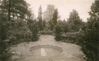 Fountain and pond behind R. J. Reynolds' Study, facing east