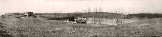Panorama showing estate under construction. Includes Lake Katharine, Barn, and Boat House