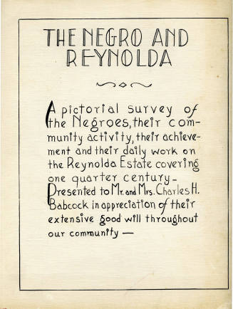 The Negro and Reynolda front cover, 1940