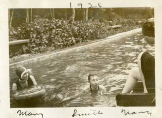 Mary, Smith, and Nancy Reynolds at outdoor swimming pool, 1924