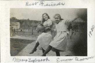 Best friends Mary Lybrook and Emma Brown at camp, 1920