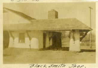 Reynolda Village blacksmith shop with porte cochere, circa 1917