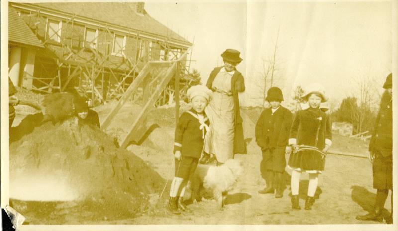 A house in Reynolda Village under construction, circa 1915