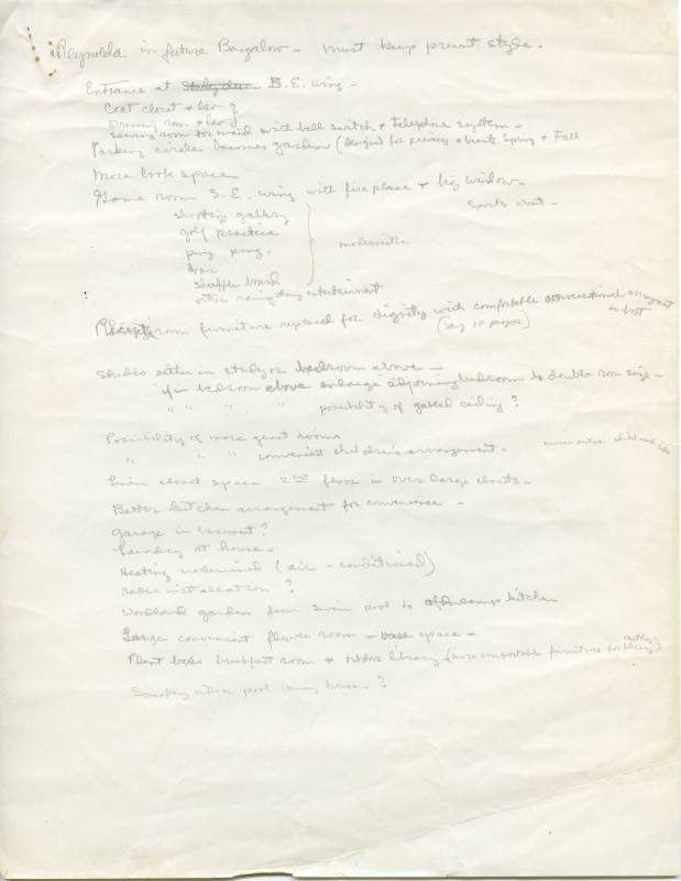 Mary Reynolds Babcock's List of Improvements for Reynolda, circa 1935