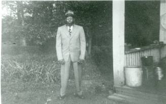 Walt Stimpson in pinstripe suit, circa 1950